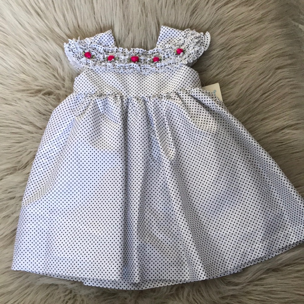 MARMELLATA Satin Dots Raffle Roses Formal Baby Girl Dress | 12 Months